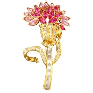 Nolan Miller pink crystal flower brooch